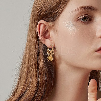 Sun Brass Dangle Huggie Hoop Earrings EJEW-SW00001-04-1