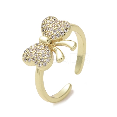 Brass Micro Pave Cubic Zirconia Open Cuff Ring RJEW-K256-58H-G-1