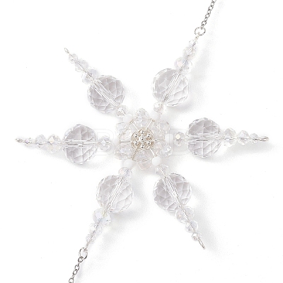 Glass Snowflake Pendant Decorations HJEW-TA00237-1