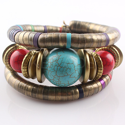Alloy & Iron & Resin Round Beaded Bangles for Women FS-WG7222A-01-1