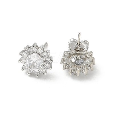 Brass Micro Pave Clear Cubic Zirconia Stud Earrings EJEW-R009-02P-1