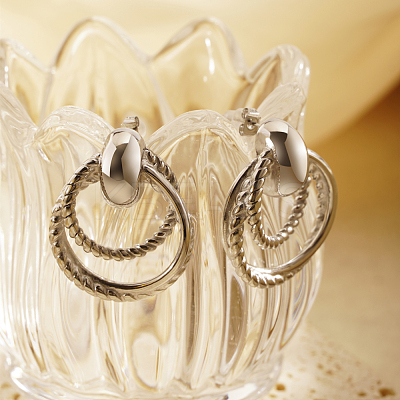304 Stainless Steel Double-Layer Rings Dangle Stud Earrings for Women JQ4344-2-1