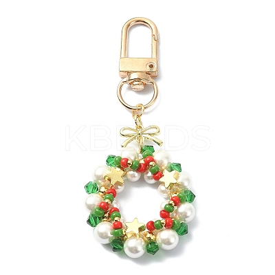 Christmas Wreath Shell Pearl Pendant Decoration HJEW-TA00024-1