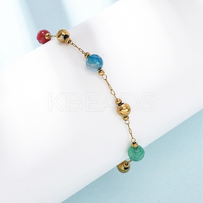 Natural Agate & Dyed Jade Round Beaded Link Bracelets BJEW-G774-02G-1