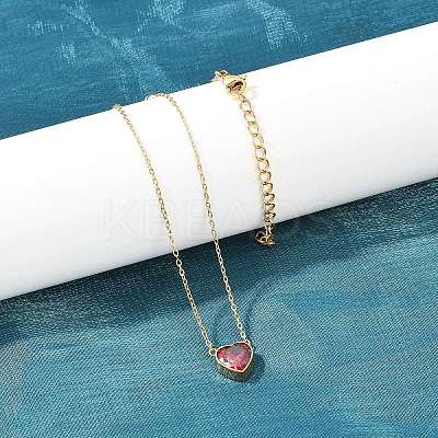 304 Stainless Steel Pave Cubic Zirconia/Glass Heart Pendant Necklaces NJEW-H088-06G-1