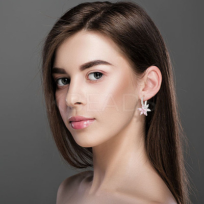 2 Pairs 2 Colors Cubic Zirconia Flower Hoop Earrings EJEW-FI0001-23-1