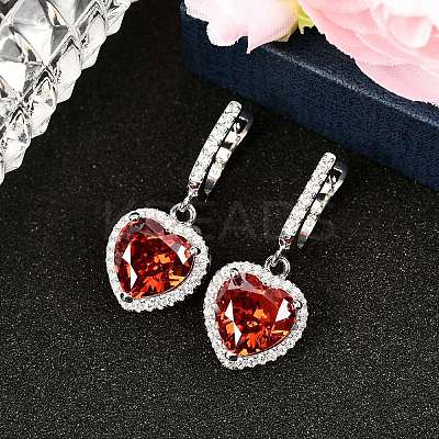 925 Sterling Silver Pave Cubic Zirconia Heart Hoop Earrings EJEW-C150-01B-01-1