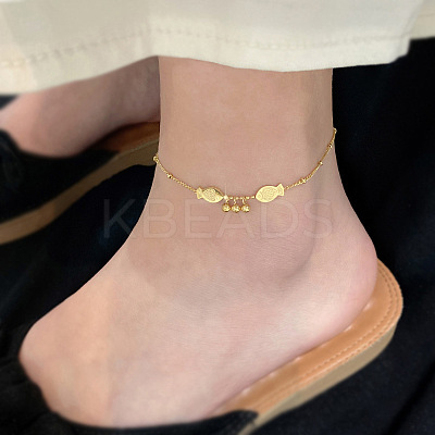 Double Fish 304 Stainless Steel Link Anklets for Women FS-WG2E8EF-01-1
