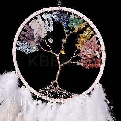 Iron Woven Web/Net with Feather Pendant Decorations LS-AJEW-B017-24-1