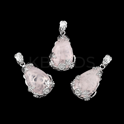 Natural Rose Quartz Pendants G-P393-P05-1
