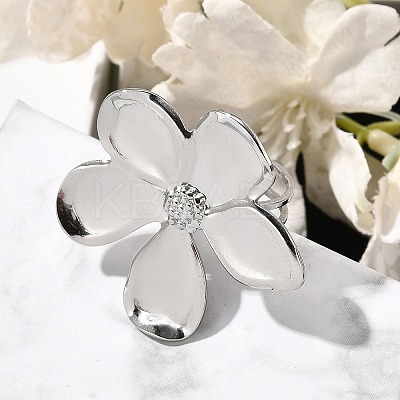 Flower 304 Stainless Steel Open Cuff Ring for Women LS-RJEW-R006-03P-02-1