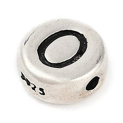 925 Sterling Silver Flat Round with Letter Beads STER-G044-01AS-O-1