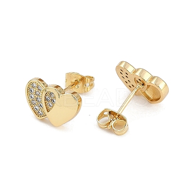Brass Micro Pave Clear Cubic Zirconia Stud Earrings for Women EJEW-U030-02G-02-1