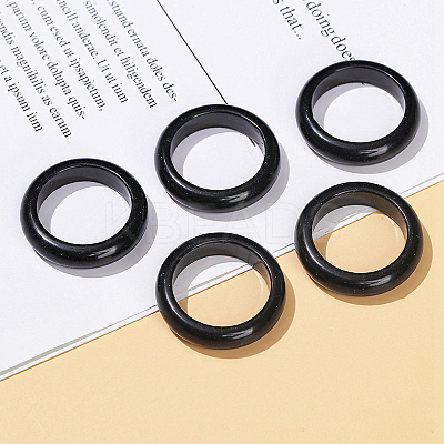 Natural Obsidian Plain Band Finger Rings RJEW-H230-13E-01-1