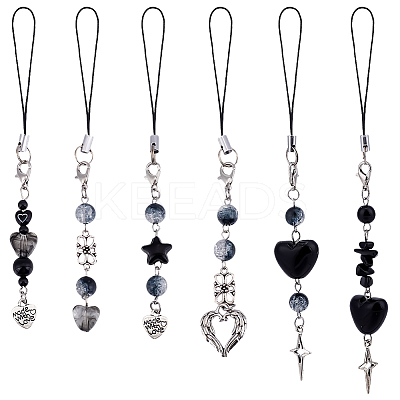 Opaque Acrylic and Tibetan Style Alloy Pendants Decorations HJEW-GO00096-1