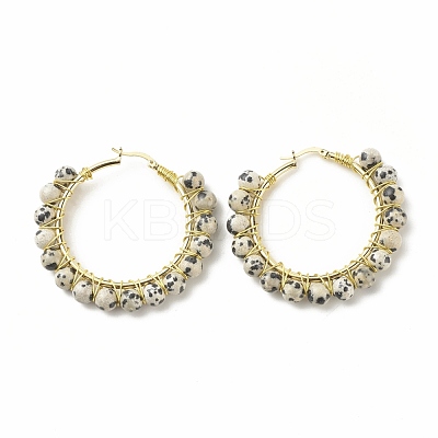 Natural Dalmatian Jasper Beaded Hoop Earrings for Women EJEW-C003-03O-RS-1