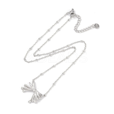 304 Stainless Steel Crystal Rhinestone Satellite Chain Bowknot Pendant Necklaces for Women NJEW-C055-10P-1
