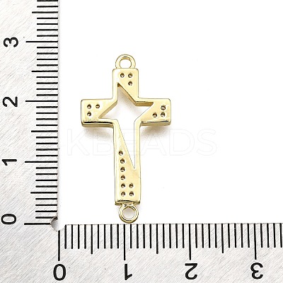 Brass Micro Pave Clear Cubic Zirconia Religion Star Cross Connector Charms KK-Z100-22G-03-1