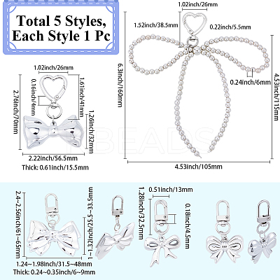 5Pcs 5 Styles Plastic Bowknot Pendant Decorations KEYC-BBC0001-14-1