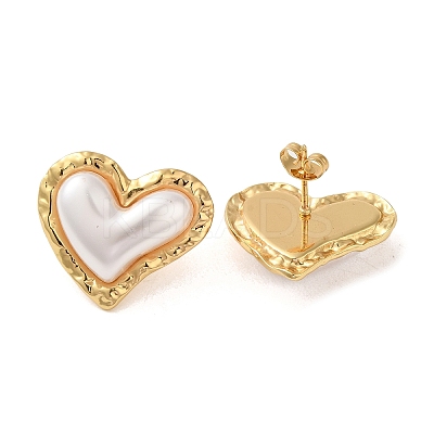 Texture Heart 304 Stainless Steel Stud Earrings EJEW-U003-28G-1
