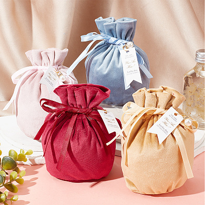 8 Sets 4 Colors Velvet Cloth Drawstring Pouches TP-BC0001-07-1