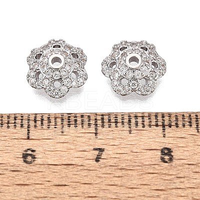 Brass Micro Pave Clear Cubic Zirconia Bead Caps KK-Q071-16P-02-1