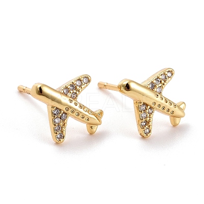 Plane Cubic Zirconia Stud Earrings EJEW-E167-18G-1