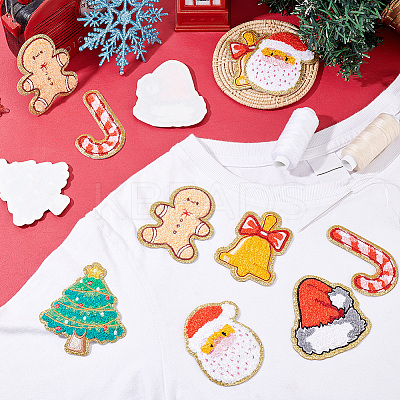 12Pcs 6 Style Christmas Theme Towel Embroidery Cloth Self Adhesive Patches PATC-FG0001-46-1