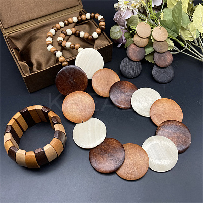 Bohemian Vintage Style Wooden Flat Round Beaded Necklaces & Dangle Earrings & Beadeed Bracelets Sets for Women FS-WGEDB9C-01-1