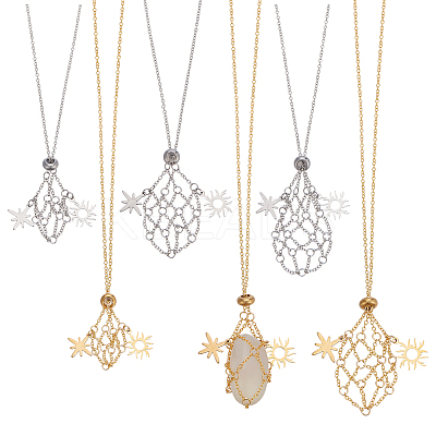 6Pcs 2 Colors Brass Chain Macrame Pouch Necklace Making NJEW-PH01562-1