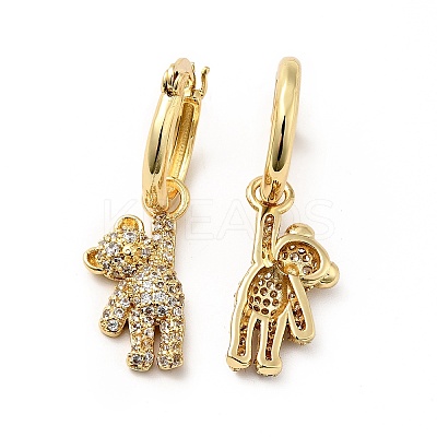 Cubic Zirconia Bear Dangle Hoop Earrings EJEW-F288-10B-G-1