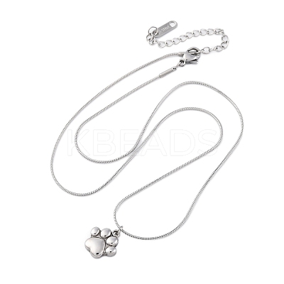 304 Stainless Steel Dog Paw Print Pendant Necklaces for Women NJEW-Z044-13P-1