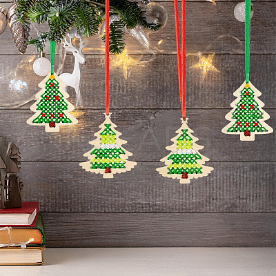 1 Bag Christmas Theme Wood Cross Stitch Kits WOOD-SC0002-23B-1