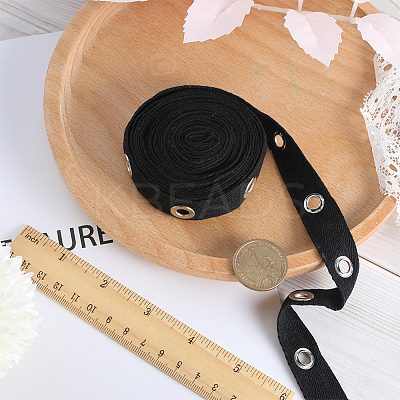 4 Yards Black Cotton Ribbons with Platinum Tone Eyelet Rings OCOR-GF0002-87B-1