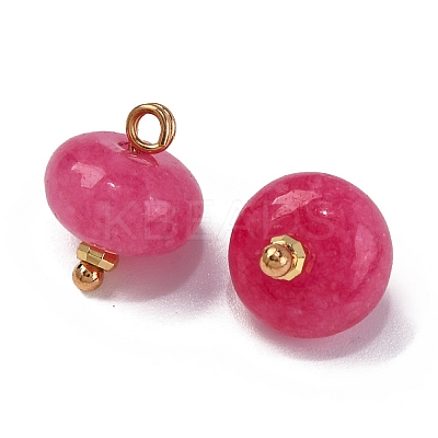 Natural White Jade Dyed Saucer Charms with Rack Plating Golden Tone Brass Bails KK-B103-17B-06-1