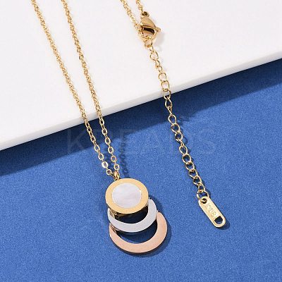 304 Stainless Steel Roman Numeral 3 Ring Pendant Necklaces NJEW-V001-06P-01-1