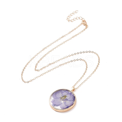 Dry Pressed Real Flower Resin Pendant Necklace LS-NJEW-G088-01KCG-01-1