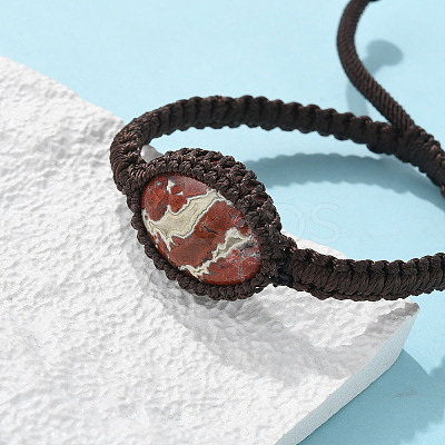 Adjustable Oval Natural Red Jasper Braided Bead Bracelets BJEW-H626-02-13-1