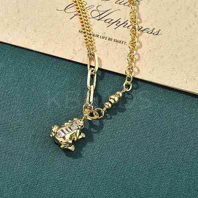 Brass Micro Pave Clear Cubic Zirconia Charm Bracelets BJEW-U020-19G-1