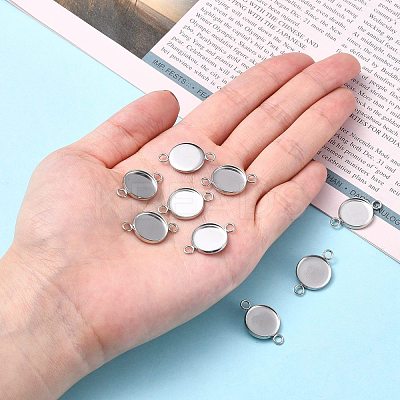 Non-Tarnish Flat Round 304 Stainless Steel Cabochon Connector Settings X-STAS-E079-02-1