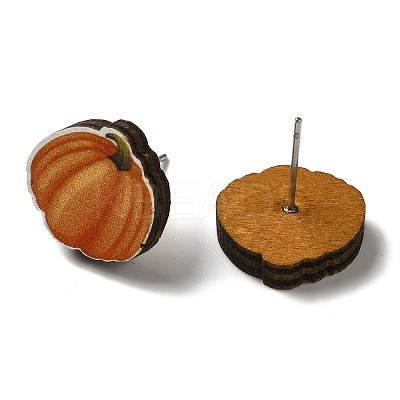 Wood Stud Earrings EJEW-Z054-01F-1