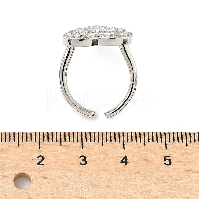 Heart Brass Micro Pave Cubic Zirconia Cuff Rings for Women RJEW-A069-12P-02-1