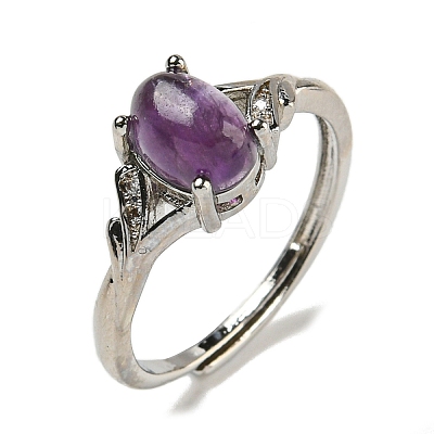 Oval Natural AmethystAdjustable Rings RJEW-Q818-01P-03A-1