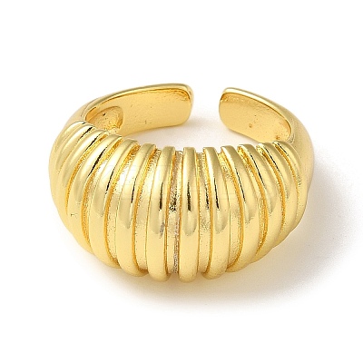 Rack Plating Brass Open Cuff Rings Ribbed Finger Ring RJEW-M162-23G-1