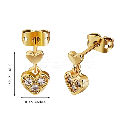 Clear Cubic Zirconia Heart Dangle Stud Earrings EJEW-SZ0001-79-1