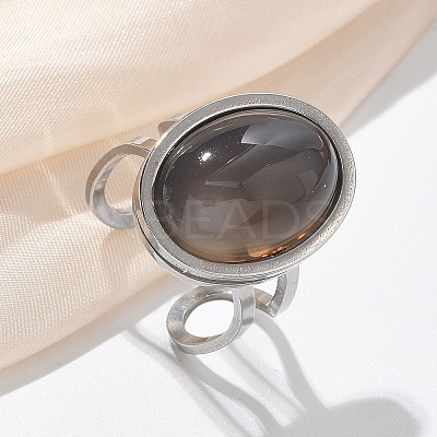 Oval Natural Grey Agate Finger Rings RJEW-M062-02P-12-1