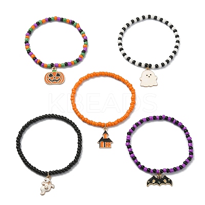 5Pcs 5 Style Glass Seed Beaded Stretch Bracelets Set BJEW-TA00275-1