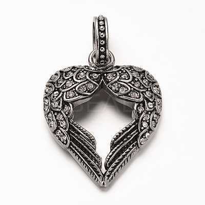 Antique Silver Plated 304 Stainless Steel Rhinestone Pendants STAS-M202-12A-1