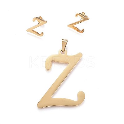 304 Stainless Steel Pendants and Stud Earrings Jewelry Sets SJEW-P100-24G-1
