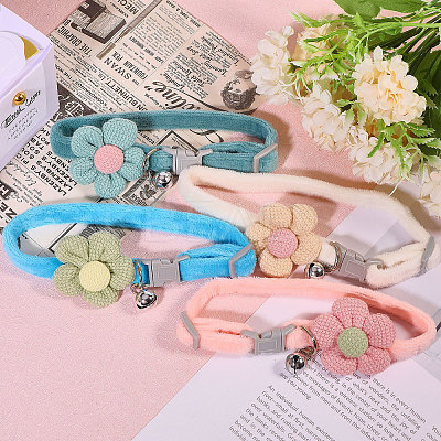 4Pcs 4 Colors Polyester Dog Flower Ties with Adjustable Collar AJEW-GL0002-59-1